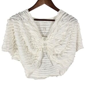 NWOT Pretty Angel Sheer Cream Ruffled Batwing Dolman Bolero Top Size Large